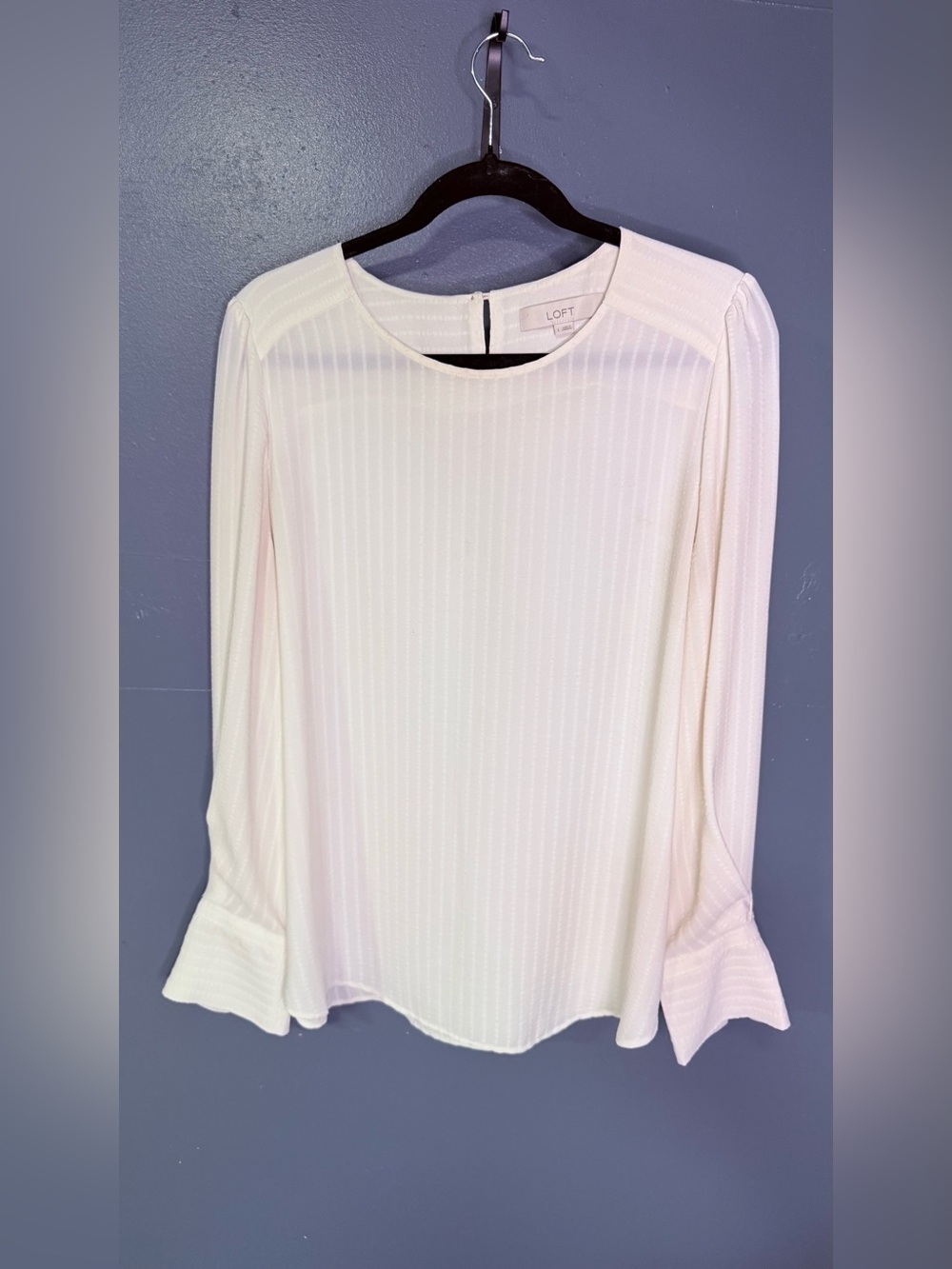 LOFT Cream Long-Sleeve Textured Stripe Blouse